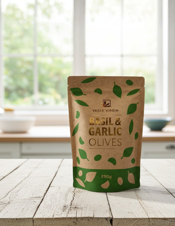 Basil and Garlic Olives 250g