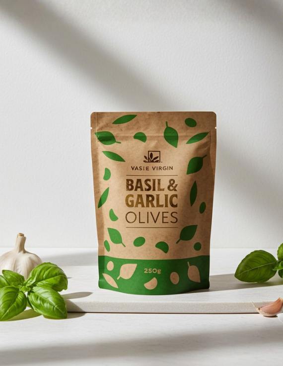 Basil and Garlic Olives 250g
