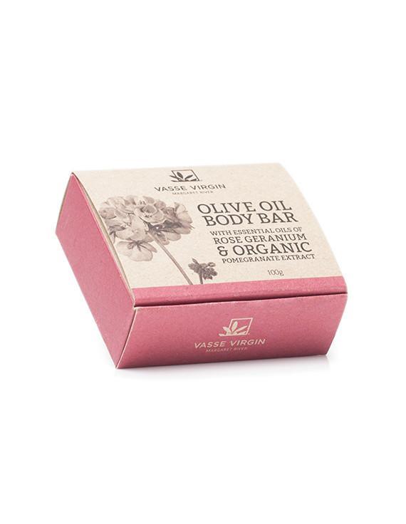 Rose Geranium &amp; Pomegranate Boxed Body Bar 100g - Vasse Virgin