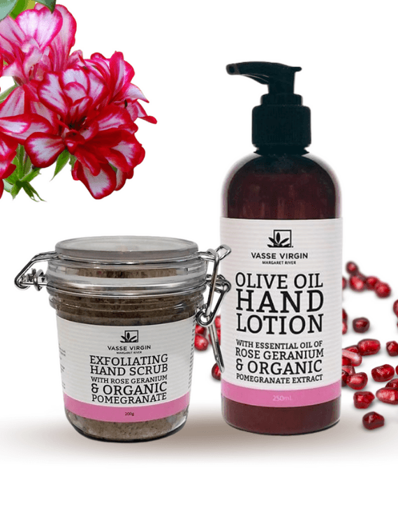 Rose Geranium &amp; Pomegranate Hand Scrub &amp; Lotion - Vasse Virgin