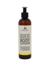 Load image into Gallery viewer, Rejuvenating Olive Oil Moisturising Body Lotion with Essential Oils of Chamomile &amp; Lavender - Vasse Virgin
